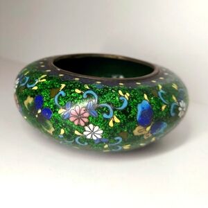 Antique Japanese Cloisonne Jar/bowl Goldstone Flowers & Butterflies